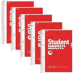 Brunnen 5x Collegeblock »Student« A4 kariert 5 x 5 mm rot