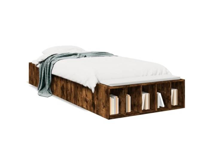 PUGYNBK Bettgestell aus technischem Holz, Eiche rauch, 100 x 200 cm Lattenrost im Lieferumfang enthalten, Aufbewahrungsfächer, feuchtigkeitsbeständig, Matratze nicht im Lieferumfang enthalten
