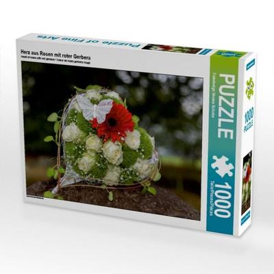 CALVENDO Puzzle Herz aus Rosen mit roter Gerbera | 1000 Teile Lege-Größe 64 × 48 cm Foto-Puzzle für glückliche Stunden