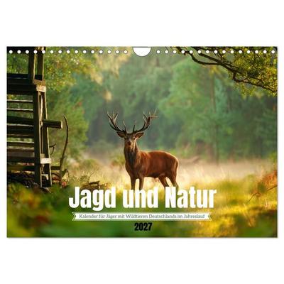 Jagd und Natur - Kalender für Jäger mit Wildtieren Deutschlands im Jahreslauf (Wandkalender 2027 DIN A4 quer), CALVENDO Monatskalender