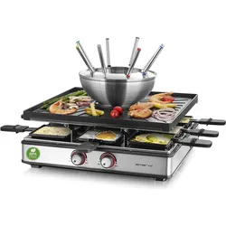 Emerio Raclettegrill,8 Pfannen,Grillplatte,Fondue, Racletteofen, Schwarz