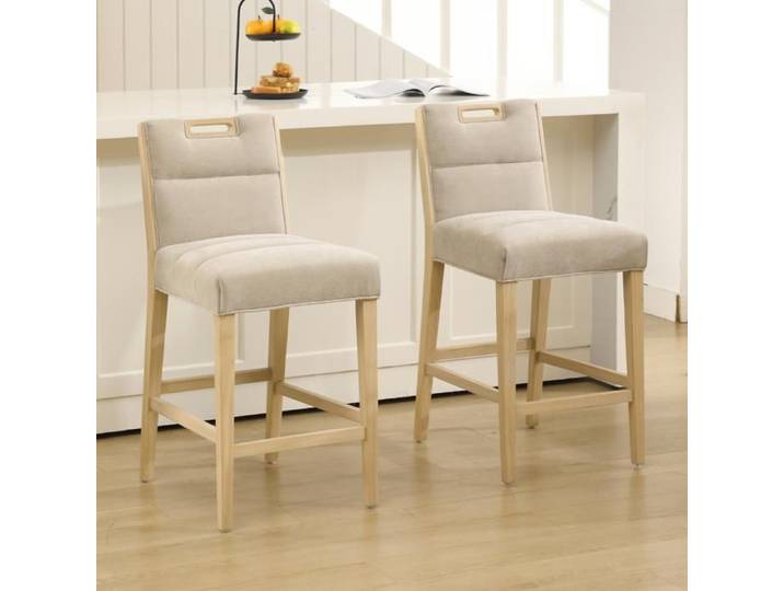 chairus Tabouret Bar Lot de 2 Tabouret de Bar en Bois Chaise Haute de Bar Tabouret de Comptoir pour Cuisine Chenille Beige