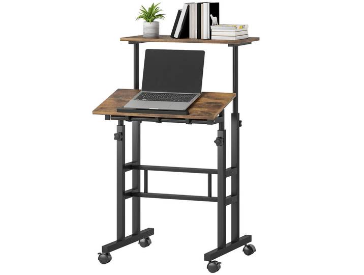 Gisaae Schreibtisch höhenverstellbar mit Rollen neigbare Platte 60x60cm, Braun, 60x120x60 cm, Büromöbel, Schreibtische, Schreibtische