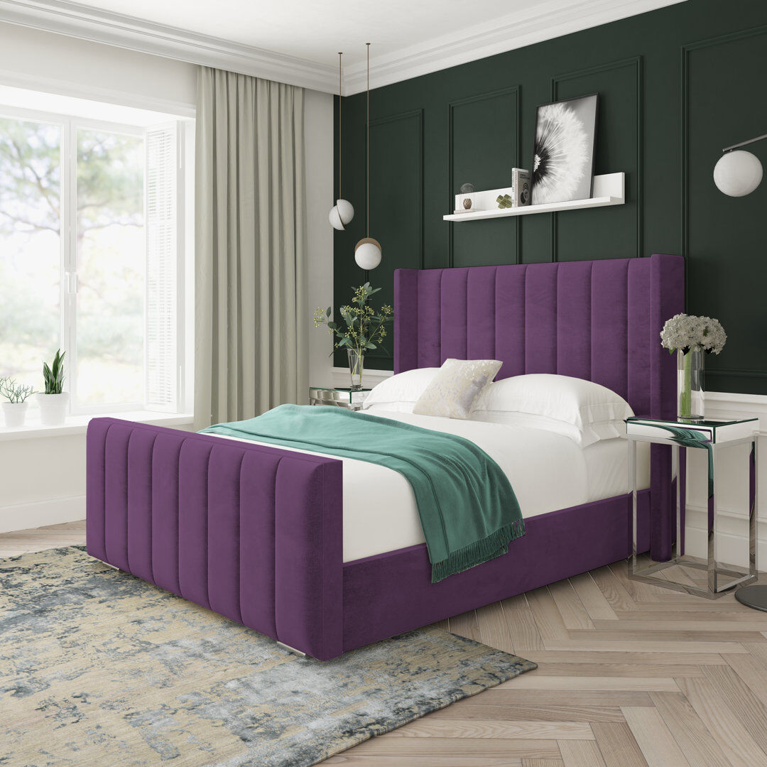Lark Manor Naples Velvet Upholstered Bed Frame Purple Naples Velvet Single (3')