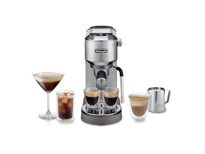 De'Longhi Dedica Duo - Manuelle Espressomaschine mit Cold Brew Metall Kompakte Kaffeemaschine, Manueller Milchaufschäumer, Espresso, Cappuccino, ESE-Pads, Touch-Icons, Breite 15 cm,EC890.M