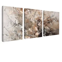 LEINWANDBILD 3er Set Mandelblüte - Abstrakt - Beige 90x40 cm