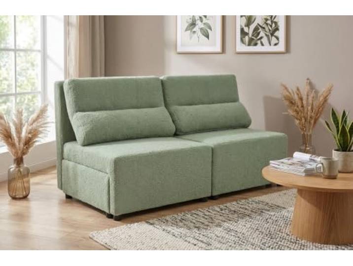 Sofa 2-Sitzer-Schlafsofa mit Stauraum, schwarzer Velours, KIMO Family Möbel