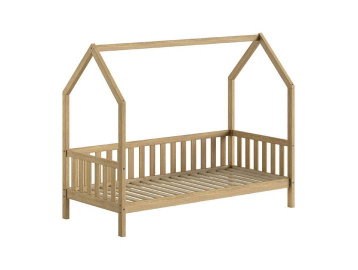 58 aufm Kessel Kinderbett Hausbett Kandace 90x200 Eiche massiv natur mit Dachaufbau (inkl. Versand, Lieferung bis Verwendungsstelle), Echtholz-Hausbett mit einzigartiger Holzstruktur
