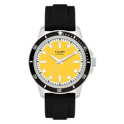 Quarzuhr S.OLIVER "Elegant Silicone", gelb (schwarz, gelb), Armbanduhren, Herren, Quarzuhr, Armbanduhr, Herrenuhr, Silikonarmband, analog