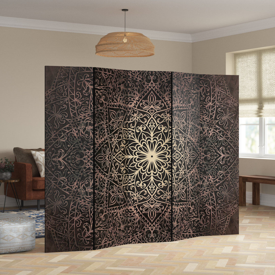 World Menagerie Isla 172cm H Solid Wood Folding Room Divider Gold/Black 172cm H X 225cm W X 3cm D