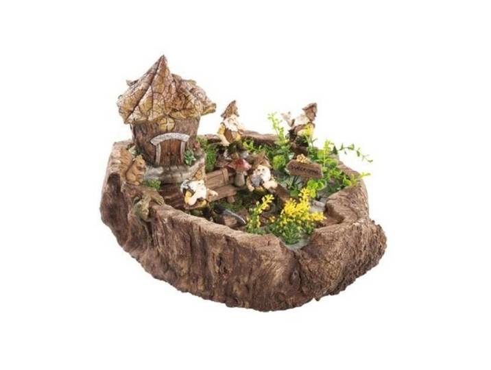 Souche décorative - Les lutins des bois et leur maison de feuilles