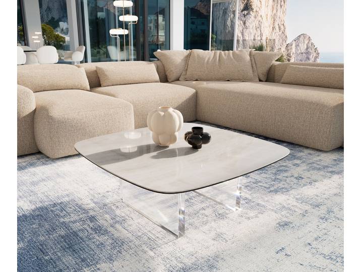 DELIFE Couchtisch Edge Boot 90x90 cm Keramik Onyx Champagne Lumia Acryl, Couchtische
