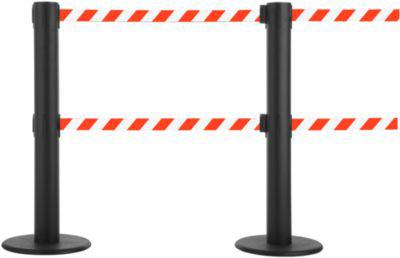 Absperrpfosten GLA 89, Doppelgurt mit jeweils Länge 9 m, 3-fach andockbar, weiß/rot