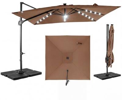 Costway 10 FT Cantilever Patio Umbrella with 32 Solar LED Lights and 220 LBS Base-Brown