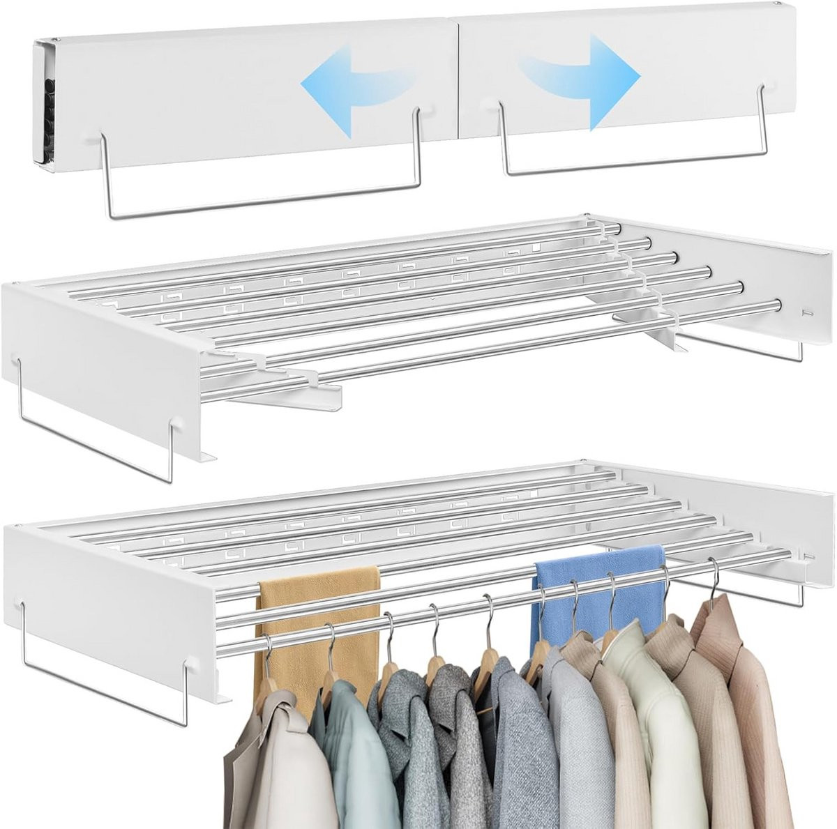Wit opvouwbaar wanddroogrek voor de badkamer of het balkon, Breedte: 100 cm