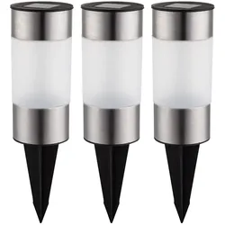 Solarleuchten Set Edelstahl Steckleuchten Außen Wegeleuchten Solarlampe Gartenleuchte, LED kaltweiß, DxH 6,3x23,5 cm, 3er Set