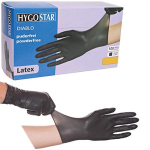 Franz-Mensch Einmalhandschuhe Hygostar Diablo, 100 Stück, Latex, schwarz, chemikalienbeständig, lebensmittelecht, Gr. XL