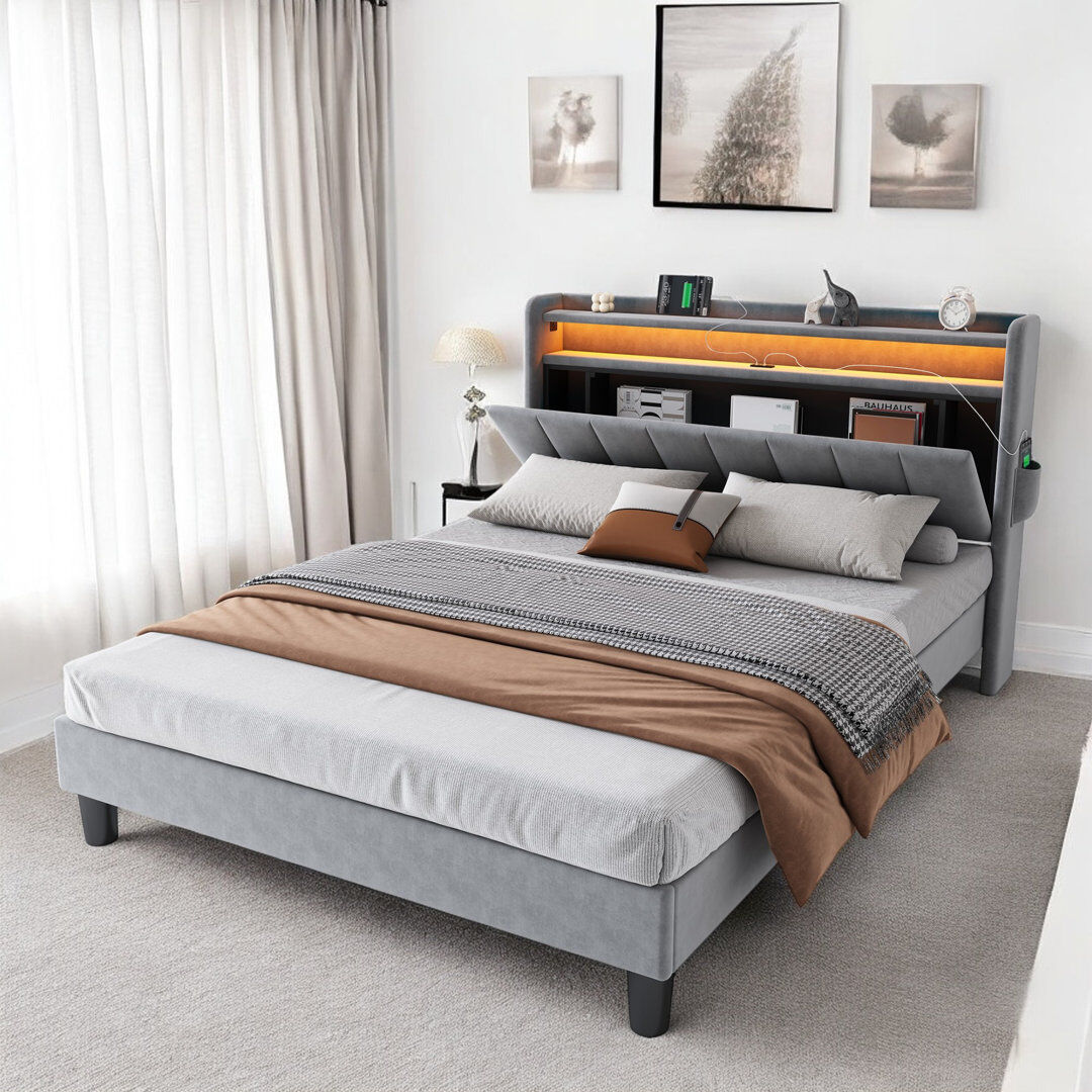 Ivy Bronx Debarata Upholstered Storage Bed Gray Double (4'6)