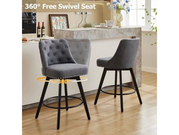Ensemble 4 tabourets bar pivotants 66cm pieds bois lin cuisine/bar/entrée