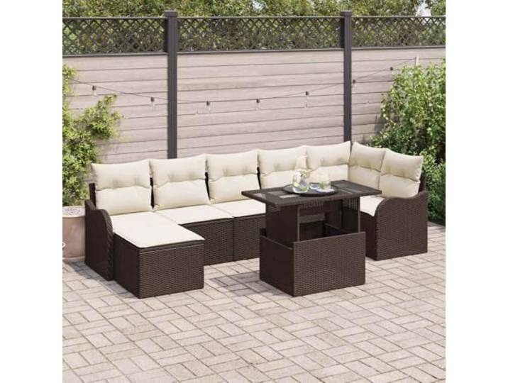 HEFZGDB 8-teiliges Garten-Sofa-Set aus Poly-Rattan mit Eckbank und Glas-Tisch, Outdoor Polyrattan Sitzgruppe für Terrasse und Balkon, inklusive Abnehmbarer Kissen und Stauraum,