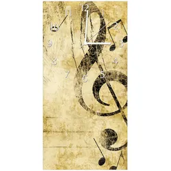 Wallario Uhr 30 x 30 cm, schwarze Zeiger Musik als Leidenschaft  Notenschlüssel in braun