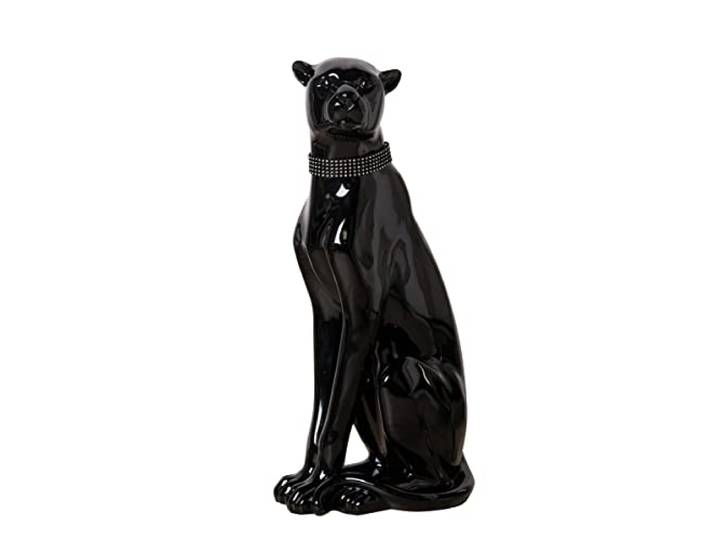 Casablanca Poly Deko Figur Panther - sitzend - Höhe 60 cm - Skulptur schwarz - glänzend mit Diamanthalsband
