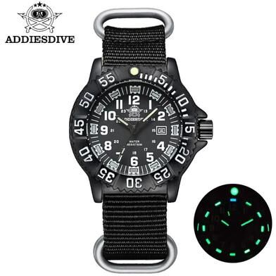 Quick Pick Pro ADDIESDIVE Tactical Luminous Military Watch Waterproof Quartz Sports Watch For Men nylon Black