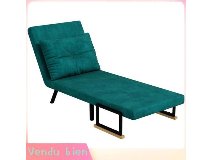 LIA Fauteuil convertible 1 place fauteuil-lit chauffeuse 3 en 1 dossier réglable oreiller tissu velours 63x73x81cm vert