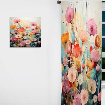 DESIGN ART "Designart ""Pink And Orange Charming Spring Meadows"" Abstract Botanicals Curtain - Blackout Abstract Curtain - 1 Panel"