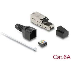 Delock RJ45 Stecker zu LSA mit Knickschutztülle und Staubschutz Cat.6A werkzeugfrei