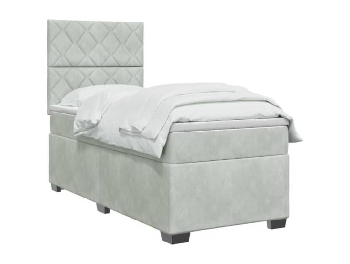 vidaXL Boxspringbett mit Matratze mit Kopfteil Hellgrau Einzeln Samt Fester Lattenrost für maximale Stabilität, Kopfteilhöhe für individuellen Komfort anpassbar, Samt und Holzwerkstoff erhöhen