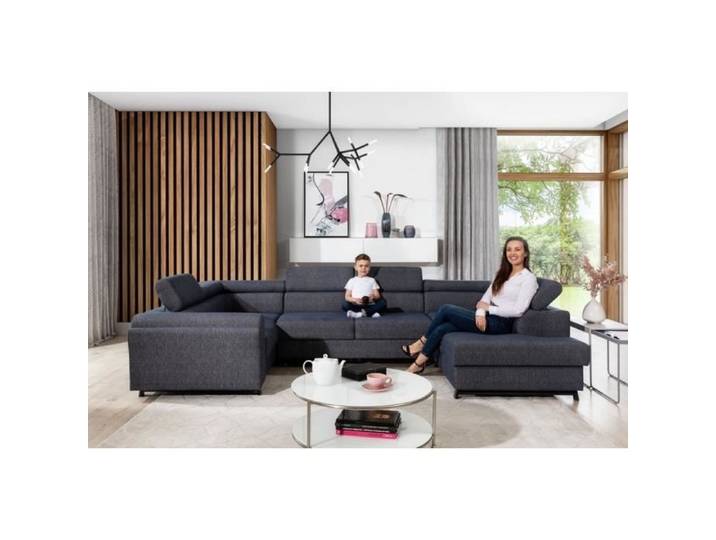 Canapé panoramique convertible ESTEVE en tissu prestige luxe gris 7 places partie sans accoudoir à droite (vu de face)