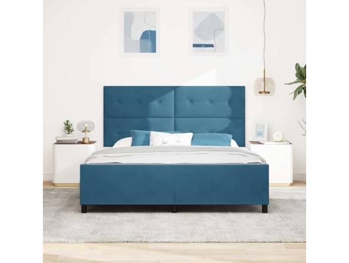 KTHLBRH Boxspringbett dunkelblau 180 x 200 cm Samt Modernes Design, massives Kiefernholz, gepolstertes Kopfteil, rechteckige Form
