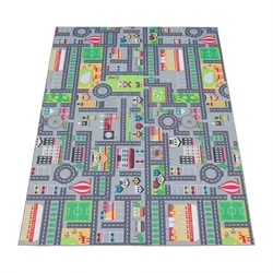 KINDERTEPPICH Waschbar, mit Stadt‐Land‐Karten‐Muster, Grau, 120 x 160 cm