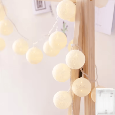 Inspire Curations Cotton Ball LED String Lights For Home And Party Decor battery White 1m 10leds