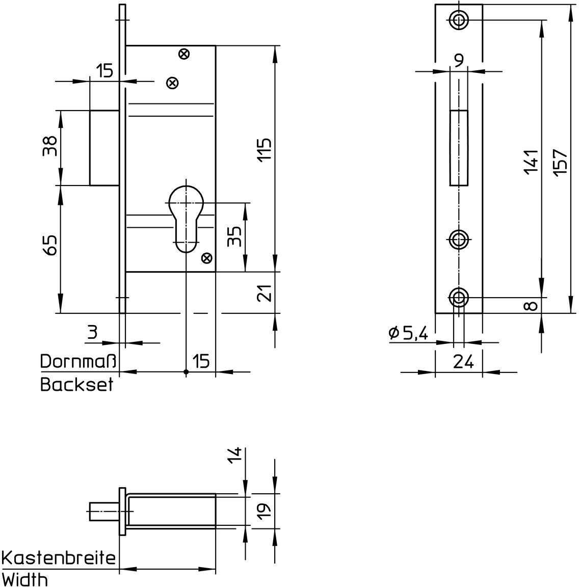Serrure menuiserie métallique axe 29 mm PZ 453 D WILKA 453 H 29L