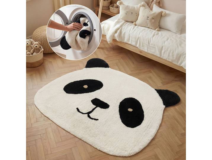 Kinderteppich HANSE HOME Patsy , weiss (creme schwarz), B:103cm H:10mm L:120cm, Baumwolle, Teppiche, Kinderteppich, Waschbar, Handgemacht, Baumwolle, Rutschfest Spielteppich Kinderzimmer