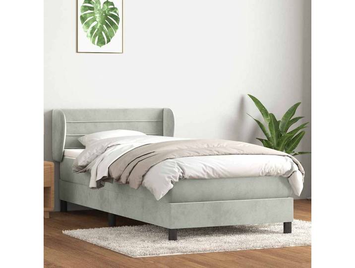 vidaXL Boxspringbett, Boxspringbett mit Matratze Hellgrau 80x220 cm Samt