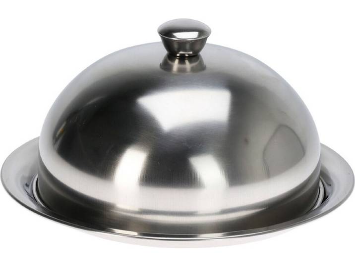 Excellent Houseware serveerschaal stolp met dienblad - zilver - rvs - D31 x H15 cm - voedsel serveren - met deksel
