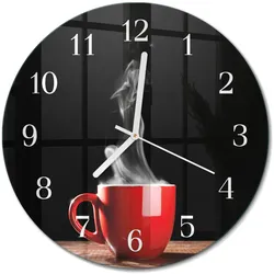 WANDUHR aus Glas Ø30 cm - Tasse Kaffee