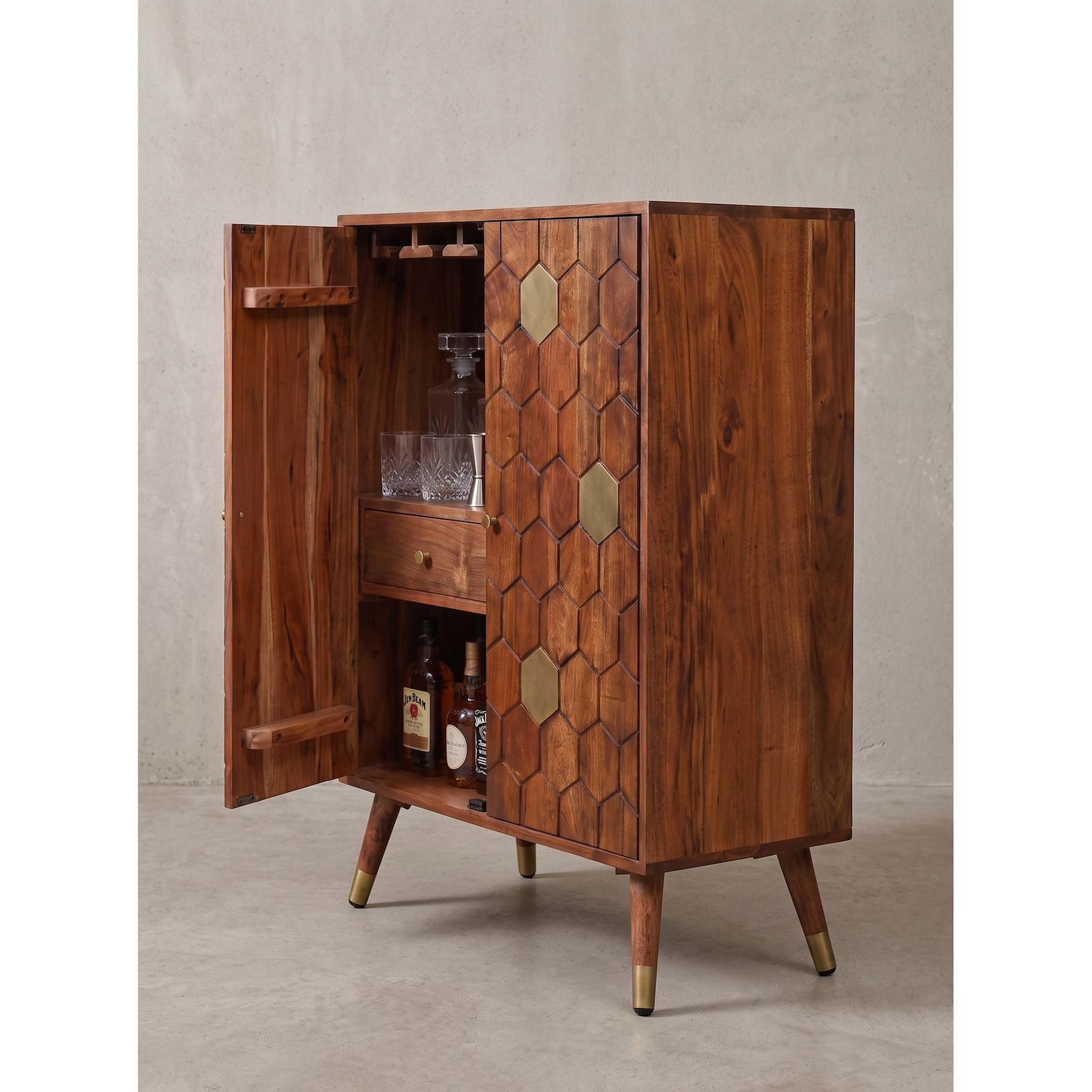 Hausbar Akazie Massivholz Dunkelbraun 75x46x96 cm - ARENZANO Kadima