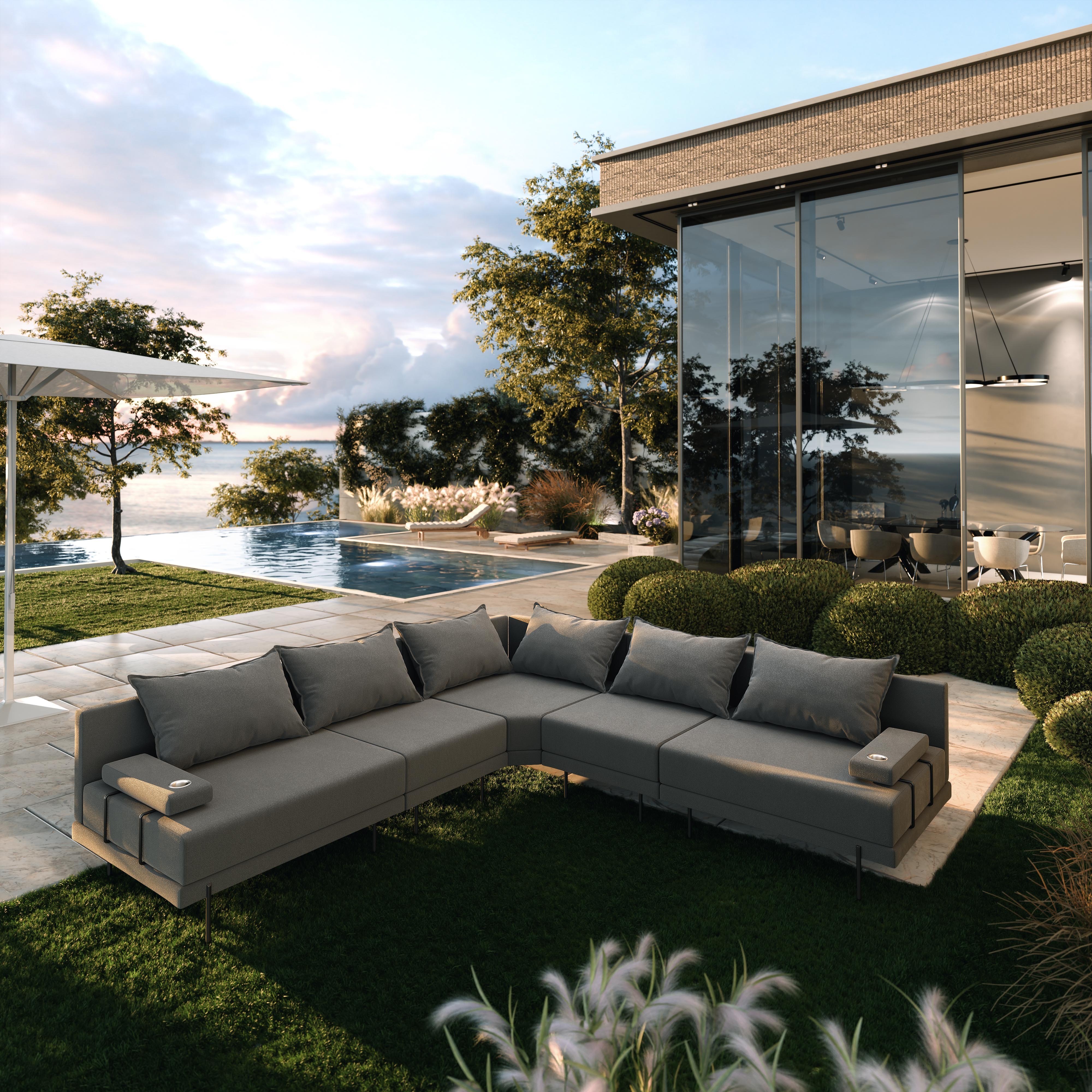 TRADA Gartenecksofa Bahama L Dunkelgrau 298x298 cm Gartenmöbel set Wasserabweisend Stoff