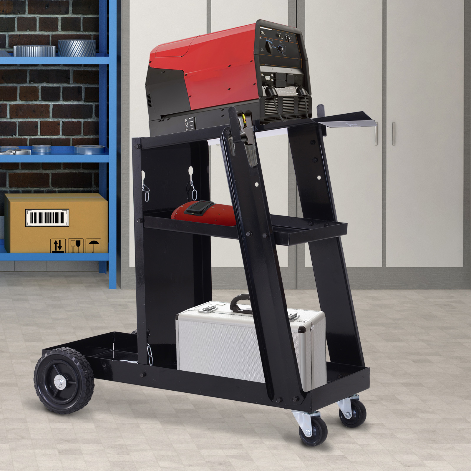 Durhand Carrello Porta Utensili Attrezzi 3 Ripiani 4 Ruote in Gomma Max. 50kg da Officina Acciaio  Aosom