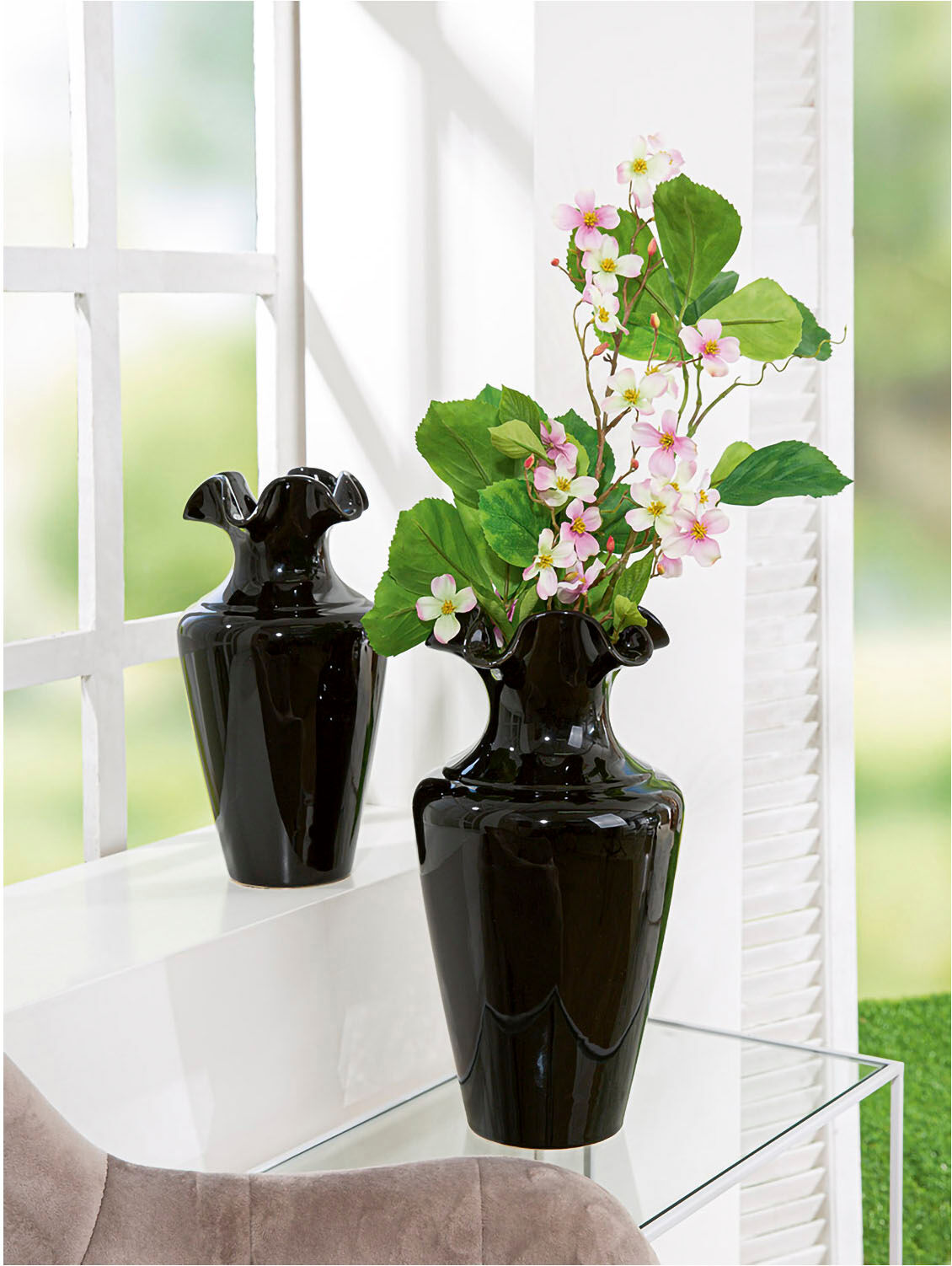 Tischvase GILDE "Vase Irina, aus Keramik, Höhe ca. 40 cm", schwarz, H:40cm Ø:20,5cm, Keramik, Vasen, Tischvase, wasserdicht schwarz B/H/T: 40cm Ø 20,5cm