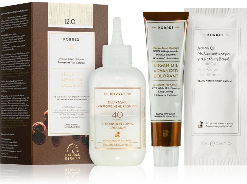 Korres Argan Oil coloration cheveux permanente à l'huile d'argan teinte 12.0 Special Blonde 50 ml