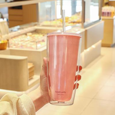 ModernMart Double Wall Tumbler With Straw Reusable Cold Drink Cup For Iced Coffee & Juice rose