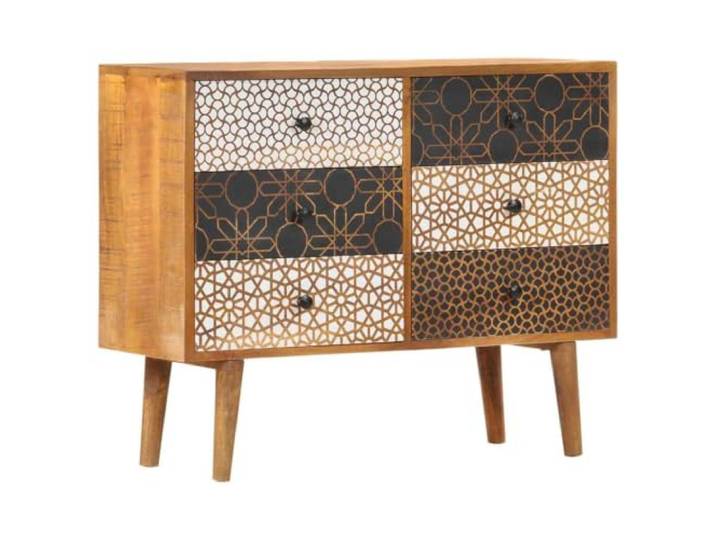 Beistellschrank mit Schubladen aus Massivholz: Elegantes Sideboard im Mid-Century Design aus Mango Holz mit dekorativen Schubladenfronten und reichlich Stauraum