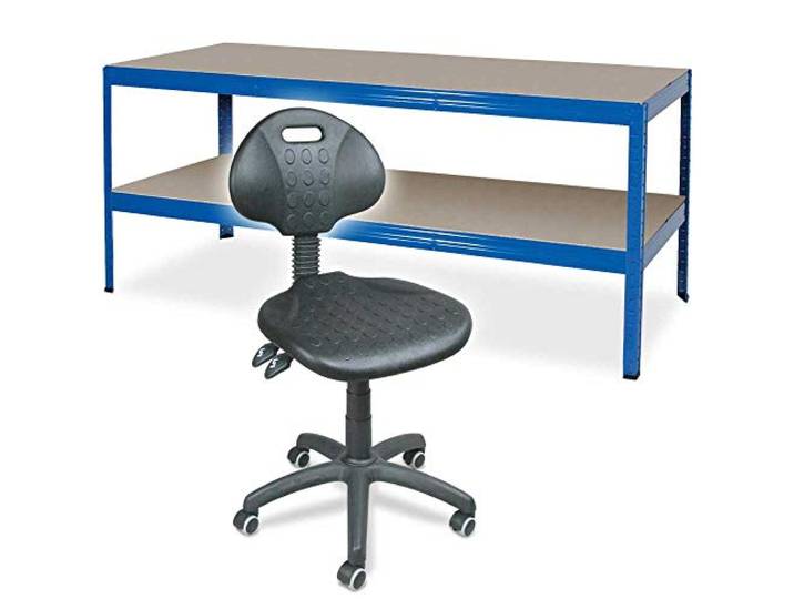 BRB Arbeitstisch/Packtisch mit Fachboden BxTxH 1800x600x900 mm + Arbeitsdrehstuhl mit Rollen