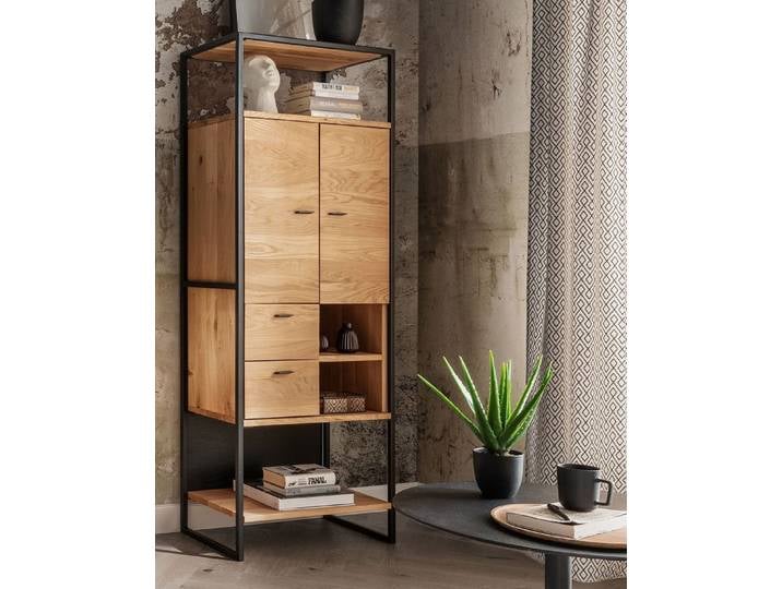 Highboard 64x173cm 'Glasgow' Wildeiche & Metall schwarz offene Fächer