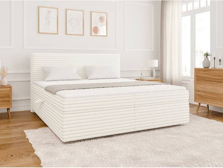 S-Style Möbel Boxspringbett Jasper mit Topper und Bettkästen, aus Plüschcord, mit Topper und Bettkasten / zwei Bettkästen (je nach Bettgröße)